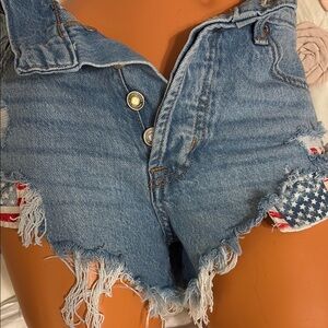 A Cheeky distressed denim fringe Blue Jean boyfriend Shorts size 0